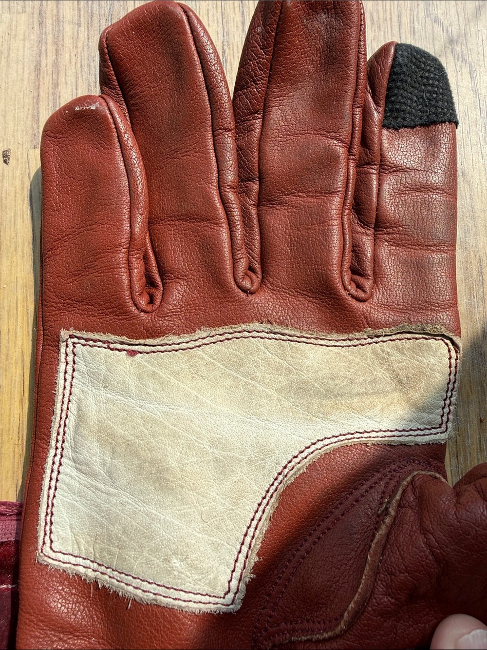 Men's Red Leather Gloves with White Skeleton Stitch Detail - Picture 9 of 9